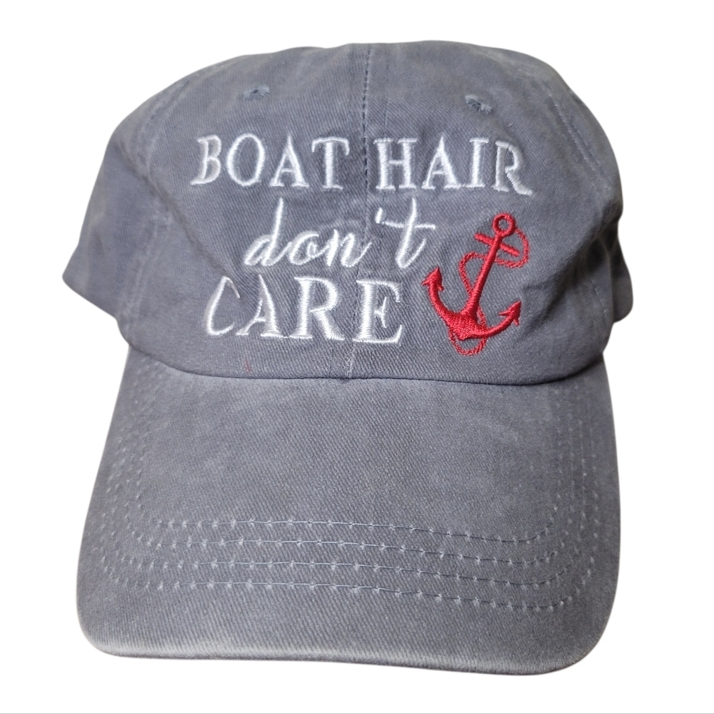 Boat Hair Don't Care Gray Baseball Cap Hat